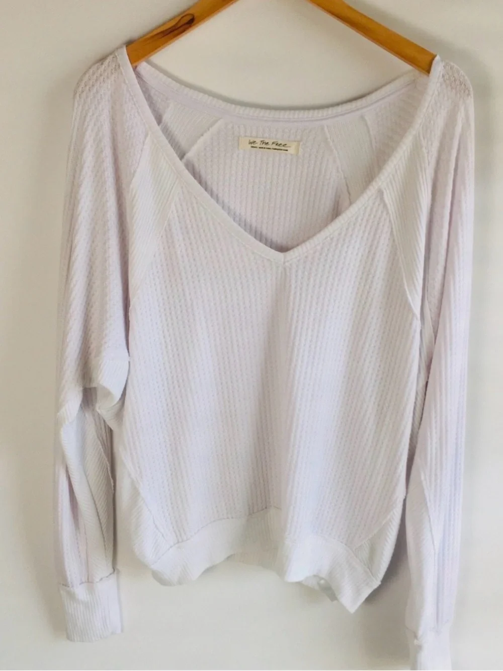 Free People Santa Clara Thermal Top White Oversized Waffle Knit